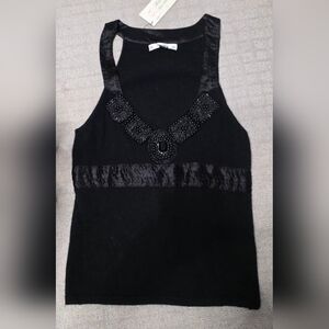 Abene Black Beaded Sleeveless V-Neck Sweater Size Medium